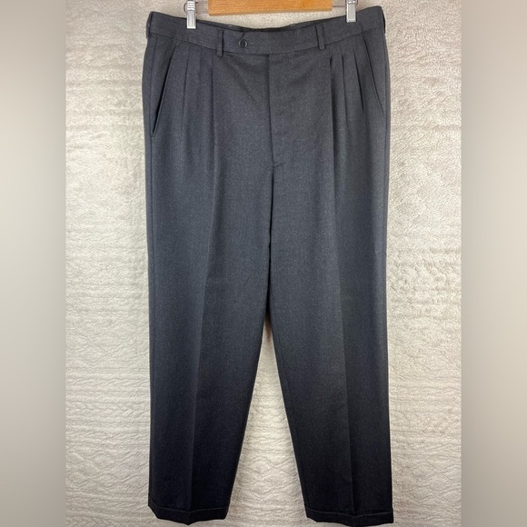 VITO RUFOLO Italian Wool Charcoal Dress Psnts Size 36 Cuffed Hem - Picture 1 of 15